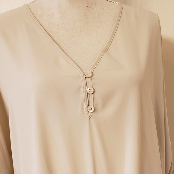 Chico's sheer beige dolman tunic with tie front - Picture 3 of 8